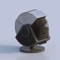 3D Model Of Mechanical Apparatus With Metallic Shell Black Blades And Circular Base