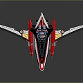 Red and White Model Airplane with Black Accents Yellow Markings and Streamlined Wings