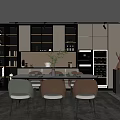Modern Restaurant Interior With Open Design Dining Table Chairs Cabinets And Appliances 3d model