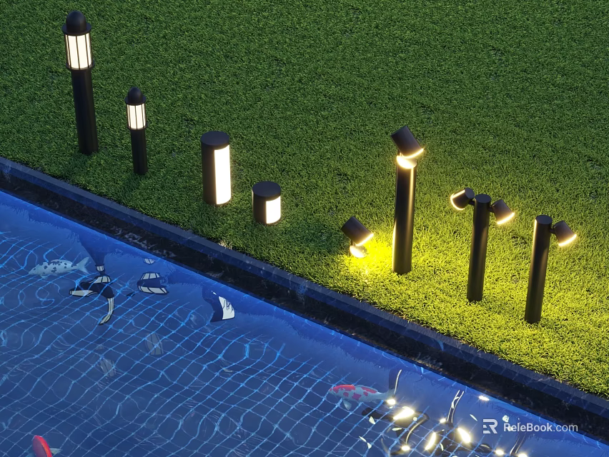 Stylish Outdoor Lights For Garden Lawn And Swimming Pool With Modern Design And Warm Glow 3d model 