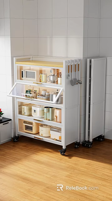 Modern Kitchen Decorative Ornament Set With Open Cabinet Storage Boxes And Kitchenware 3d model 