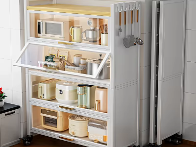 Modern Kitchen Decorative Ornament Set With Open Cabinet Storage Boxes And Kitchenware 3d model