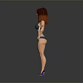 Woman Muscular With Reddish Brown Hair Wearing Sports Bra Shorts Blue Shoes Against Gray Background 3d model