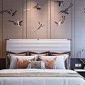 New Chinese background double bed double bedside table combination 3d model