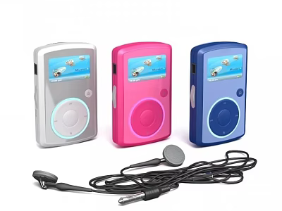 Portable Headphone Speakers With Silver Pink Blue Colors Display Screen And Headphones 3d model