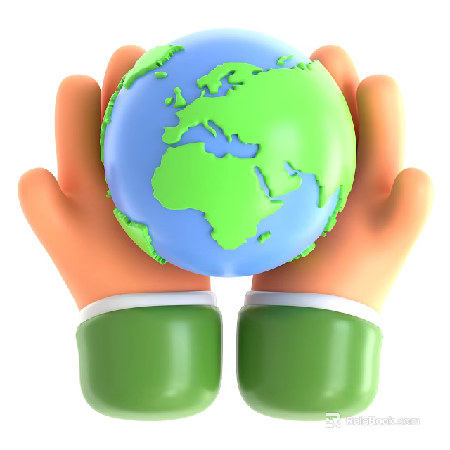 Creative Decorative Ornament Set With Hands Holding Green Blue Globe And Green Sleeves 3d model 
