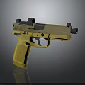 High Quality Yellow Pistol 3D Model With Metallic Texture And Barrel Trigger Parts