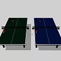 Green and Blue Table Tennis Tables as Sports Equipment with Ping Pong Rackets and Balls