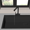 Modern Black Kitchen Sink With Faucet And Window View Of Green Plants
