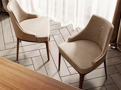Comfortable Beige Upholstered Accent Chairs With Wooden Legs In Cozy Indoor Space 3d model