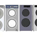 Modern Front Load Washing Machines with Various Colors and Designs Displayed Together