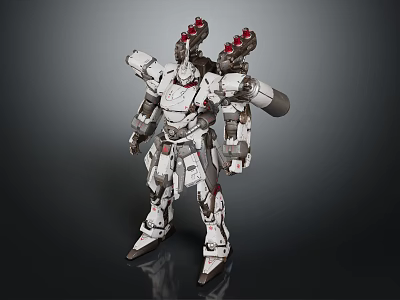Futuristic Robot Character With White Gray Mechanical Armor And Advanced Weapon Systems 3d model