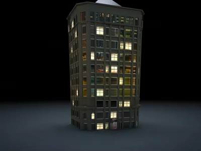 Tall Residential Building With Multiple Floors And Lit Windows At Night 3d model
