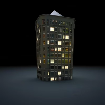 Tall Residential Building With Multiple Floors And Lit Windows At Night 3d model