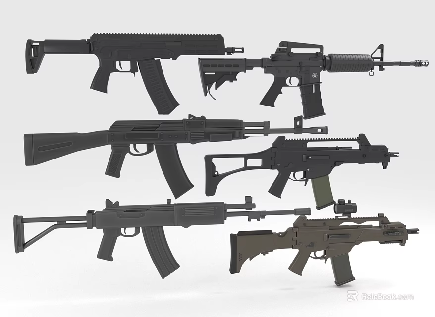 Modern Tactical Firearms Collection Featuring Assorted Rifles and Submachine Guns 3d model 