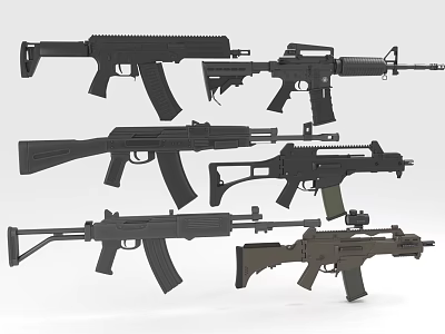 Modern Tactical Firearms Collection Featuring Assorted Rifles and Submachine Guns 3d model