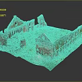 Scenic Ruined Building Model With Overgrown Grass Broken Walls And Arched Structures