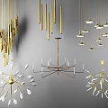 Contemporary Gold Chandeliers Showcasing Linear Branch And Multi Light Designs 3d model