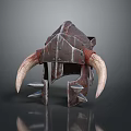Warrior Fantasy Helmet With Large Curved Horns Metal Body Leather Accents And Spiked Edges