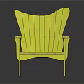 Yellow Wooden Armchair With Wide Backrest And Armrests On Dark Background With Reflection