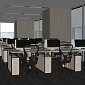 Modern Open Public Office Space With Desks Computers Office Chairs And Large Windows 3d model
