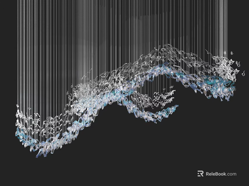 Modern Crystal Chandelier With Hanging Metallic Wires And Wave Shaped Transparent Blue Crystals 3d model 