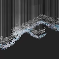 Modern Crystal Chandelier With Hanging Metallic Wires And Wave Shaped Transparent Blue Crystals
