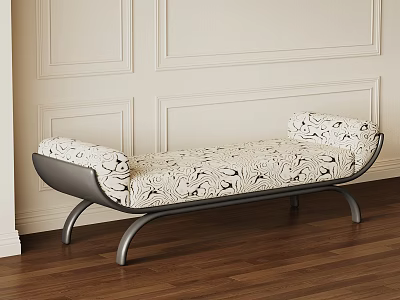 Modern Upholstered Shoe Bench With Floral Pattern Cushion And Metal Legs On Wooden Floor 3d model