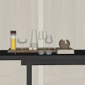 Minimalist Glass Drinking Cups On Wooden Tray With Decorative Items And Books