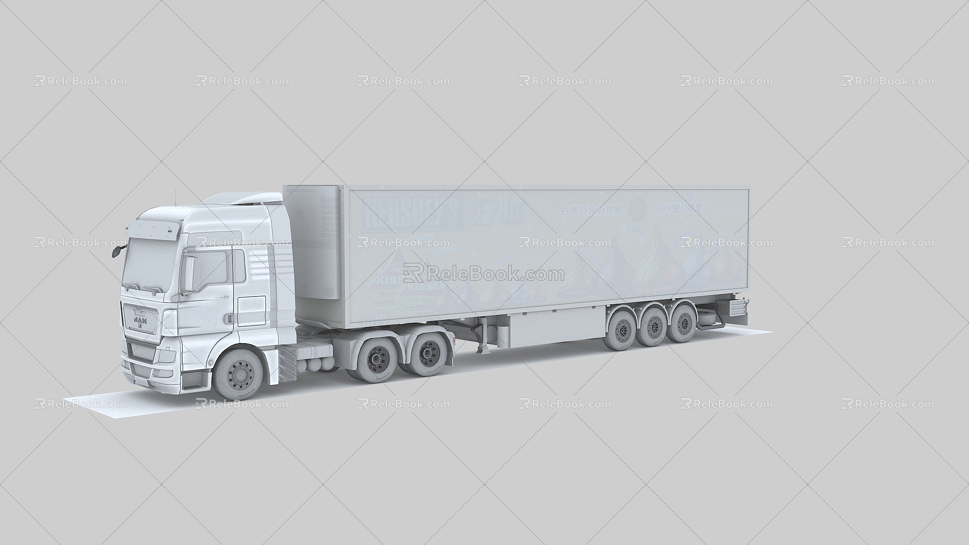 Man truck man 6x 4 chassis pull 45 feet box type container semi-trailer 3d model