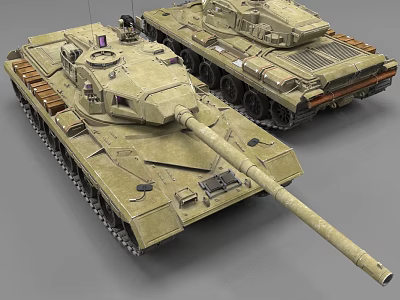 Two Modern Military Tanks With Long Main Guns And Heavy Armor Tracks 3d model
