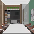 Bright Modern Office Meeting Room With Smart Display Oval Conference Table And Ergonomic Rolling Chairs