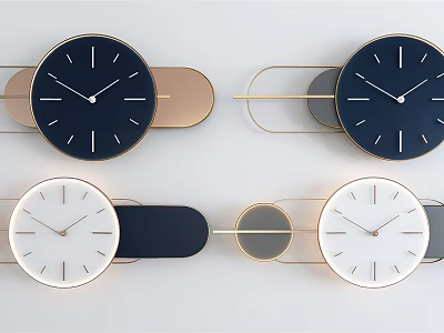 Modern Wall Clocks with Minimalist Design Black White Faces and Gold Frames 3d model
