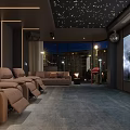 Luxurious Home Theater Room with Brown Leather Recliners Starry Ceiling and Large Projection Screen