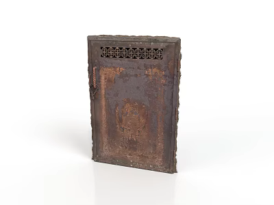 Antique Rusty Metal Door With Grille Design And Weathered Surface Texture 3d model
