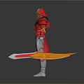 Red And Silver Warrior Armor With Detachable Yellow Cape And Decorative Details