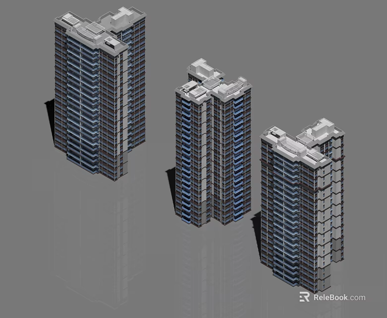 Modern High rise Residential Buildings With Glass Facade And Windows 3d model 