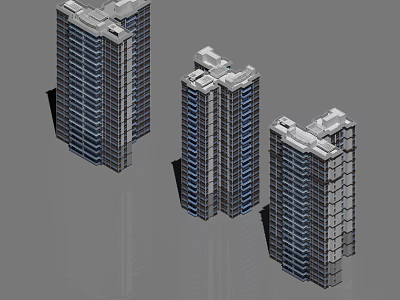 Modern High rise Residential Buildings With Glass Facade And Windows 3d model