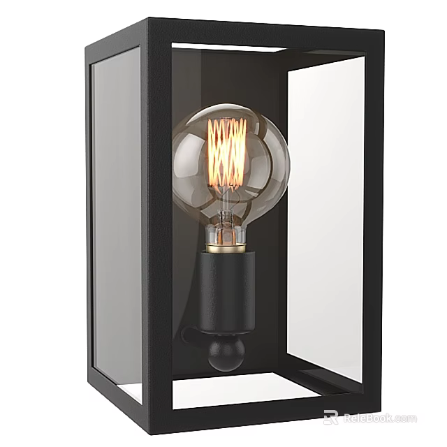 Modern Black Frame Wall Light With Vintage Filament Bulb And Glass Panels 3d model 