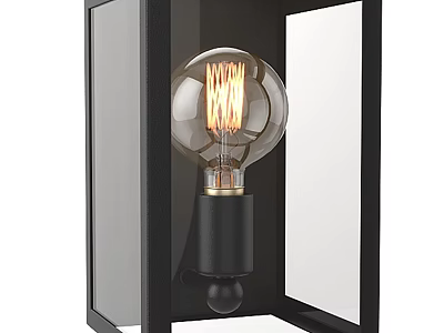 Modern Black Frame Wall Light With Vintage Filament Bulb And Glass Panels 3d model