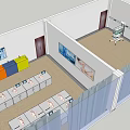 Medical Room Interior With Medical Bed Equipment Blue Walls White Ceiling Lighting And Windows