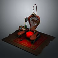 Vintage Barber Chair Setup With Red Rug Mirror And Tool Table