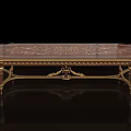 Elegant Classic Oval Dining Table With Dark Brown Carved Inlay And Gold Accents