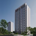 Tall Modern Residential Buildings Exterior View With Trees Around And Blue Sky