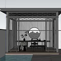 Traditional Garden Landscape With Wooden Pavilion Lattice Design Bamboo And Stone Features