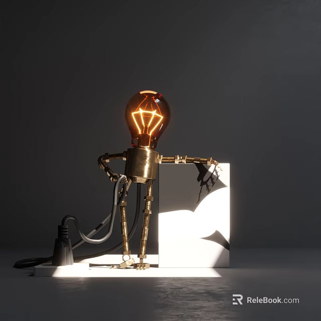 Bulb shaped Decorative Lamp with Humanoid Metal Stand Holding White Block and Warm Light 3d model 