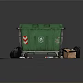 Green Trash Bin With Black Garbage Bags And Open Cardboard Boxes On Ground