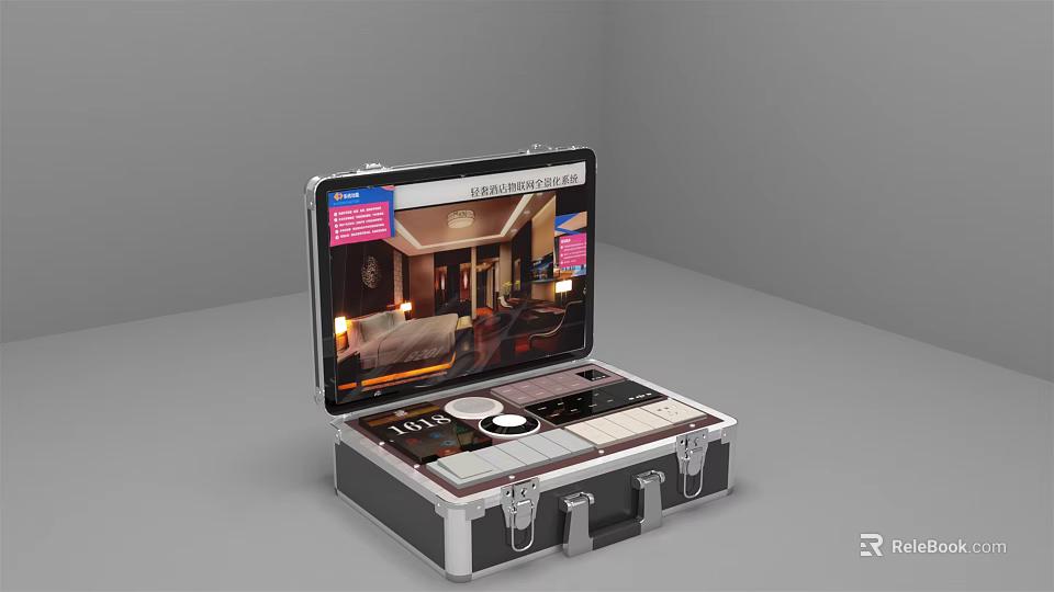 Portable Computer Workstation With Hard Case And Display Screen Showing Room 3d model 