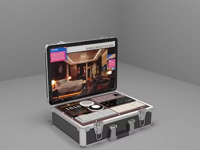 Portable Computer Workstation With Hard Case And Display Screen Showing Room 3d model
