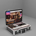 Portable Computer Workstation With Hard Case And Display Screen Showing Room